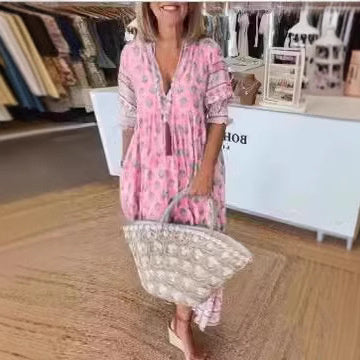 Robe V-neck à Manches Lanternes