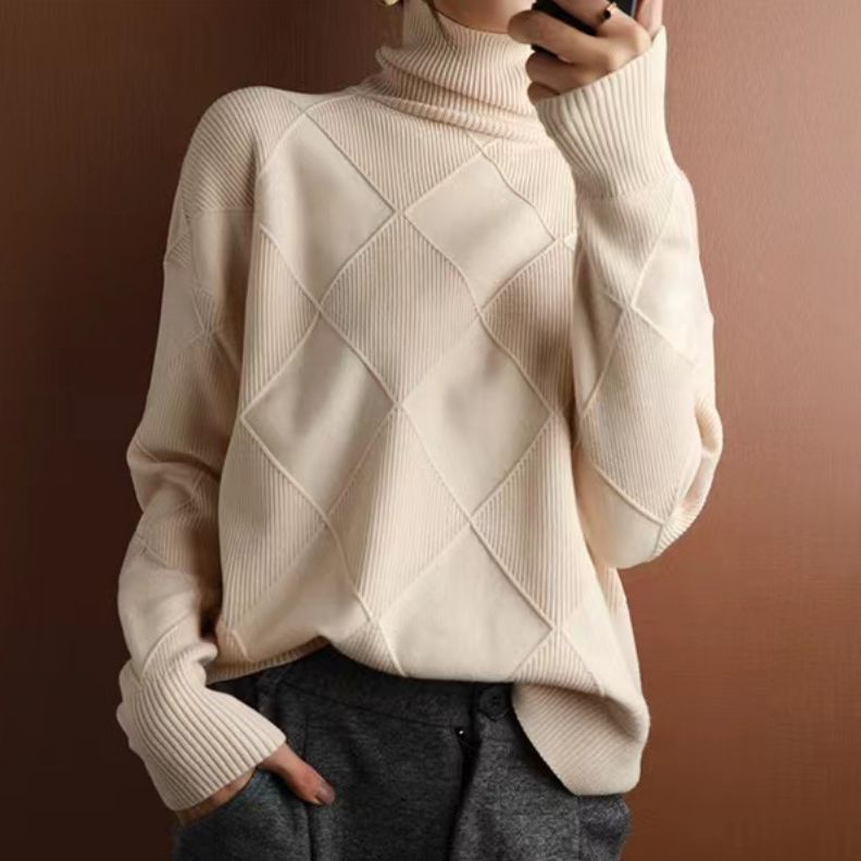 Pull Col Roulé Losanges Femme
