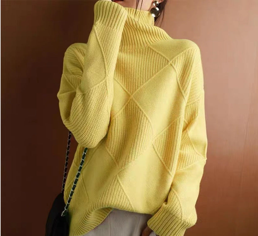 Pull Col Roulé Losanges Femme