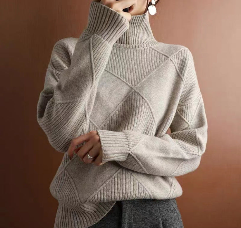 Pull Col Roulé Losanges Femme