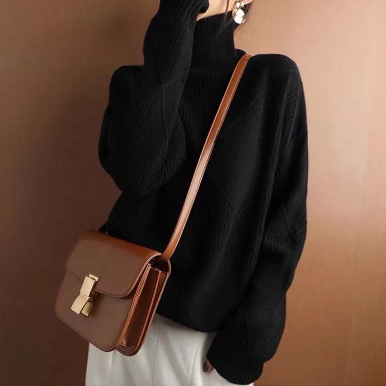 Pull Col Roulé Losanges Femme