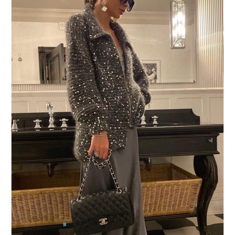 Veste Chic en Maille Pailletée