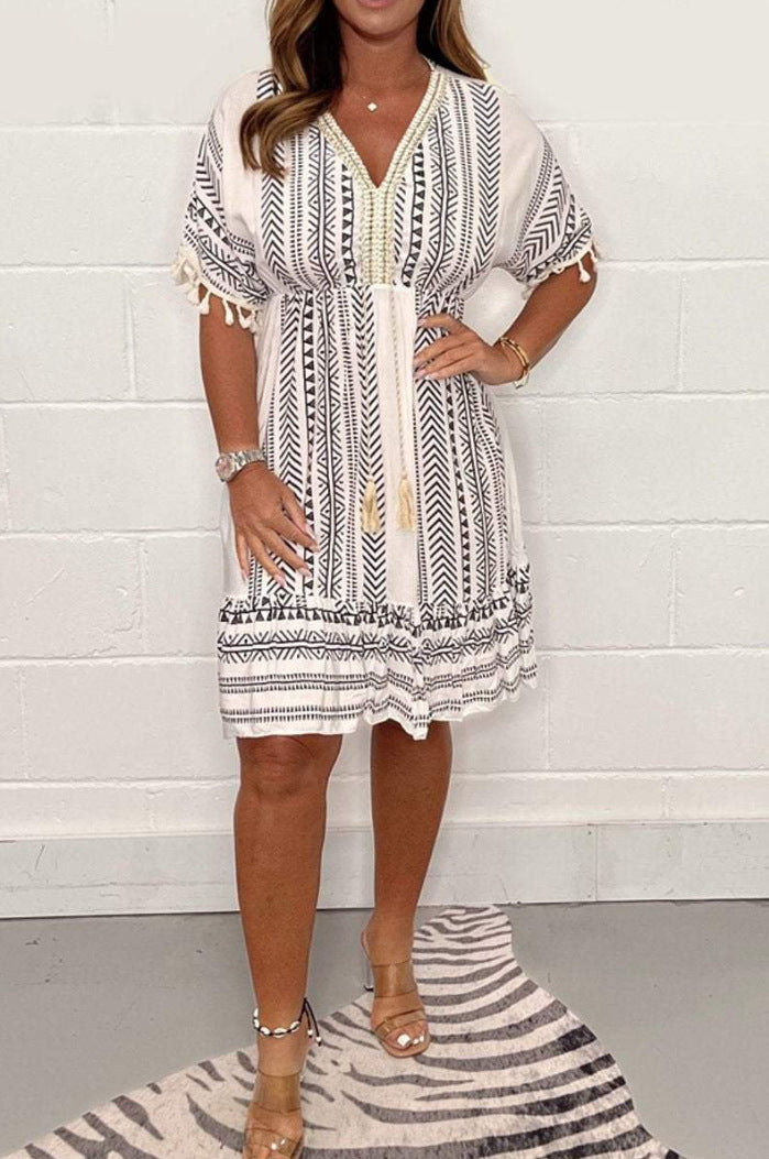 Robe Bohème Mi-Longue à Col en V