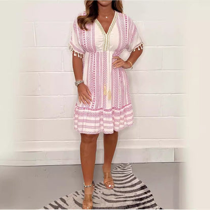 Robe Bohème Mi-Longue à Col en V