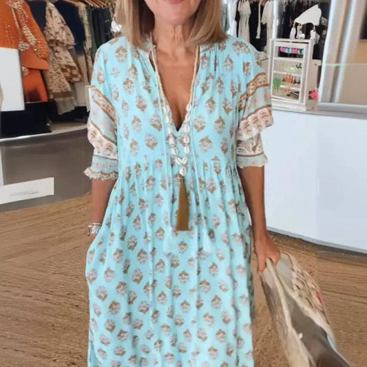 Robe V-neck à Manches Lanternes